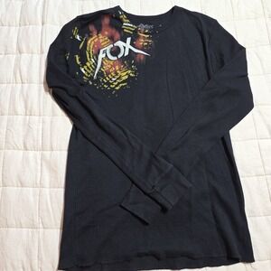 Vintage Fox Racing Shirt Mens M Waffle Knit Thermal Grunge Y2K Black Double Side